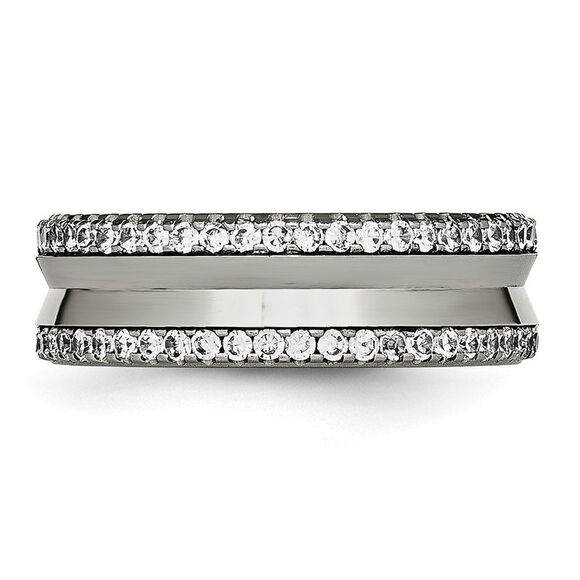 Kazi Luxury Chisel Titanium Polished with CZ 6.5mm Concave Band - Picture 3 of 9